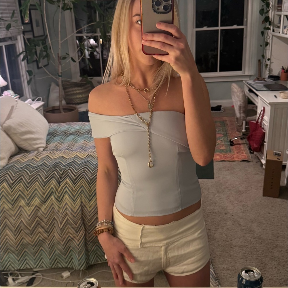 Superdown Caitlyn Twist Front Top Light Blue